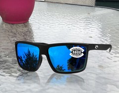 Costa Del Mar Rinconcito Matte Black Blue Mirror 580 Glass Polarized Lens
