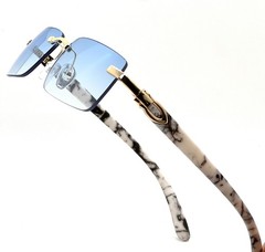 Mens Sunglasses Small Rectangular Hip Hop Rapper Gold Clear Lens Square Rimless
