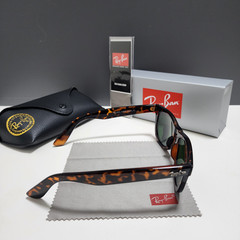 Ray-Ban RB2140-F Wayfarer Sunglasses Tortoise Frame Glass Green Lens 50-22 mm