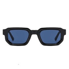 Mens Square Black Frame Sunglasses Blue Tint Lens Thick Geometric Modern Shades