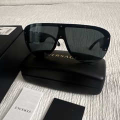 Versace 0VE4391 Shield Sunglasses Full Rim Black Frame Gray Tinted Lenses