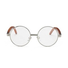 Men’s Large Vintage Silver Frame Round Clear Lens Wood Grain Retro Glasses