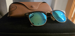 Ray-Ban RB3016 Clubmaster 1145/19 51-21 Brown Frame Blue Mirrored Glass