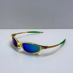 Vintage Oakley Juliet 1.0 X-Metal Gold Frame Blue Iridium Lens Green Arm