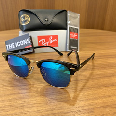 Ray-Ban RB3016 Sunglasses Clubmaster Classic Black Frame Blue Lens 51 mm