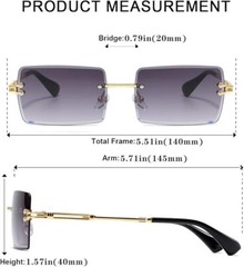 Men Vintage Rimless Small Rectangular Gold Frame Dark Blue Lens Tint Sunglasses