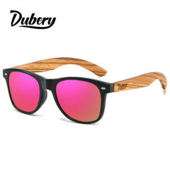 DUBERY Wood Polarized Square Sunglasses Men Women Wooden Temple Classic Glasses