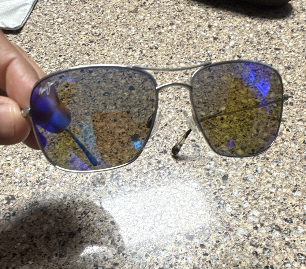 Maui Jim Wiki Wiki MJ-246-17 Titanium Silver Aviator Blue Mirrored Glass 59-17