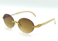 Slim Oval Round Rimless Wood Luxury Sunglasses HIP HOP Buffs Shades Rapper New