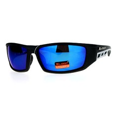 Xloop Mens Sunglasses Sporty Wrap Around Rectangular Matte Black Silver