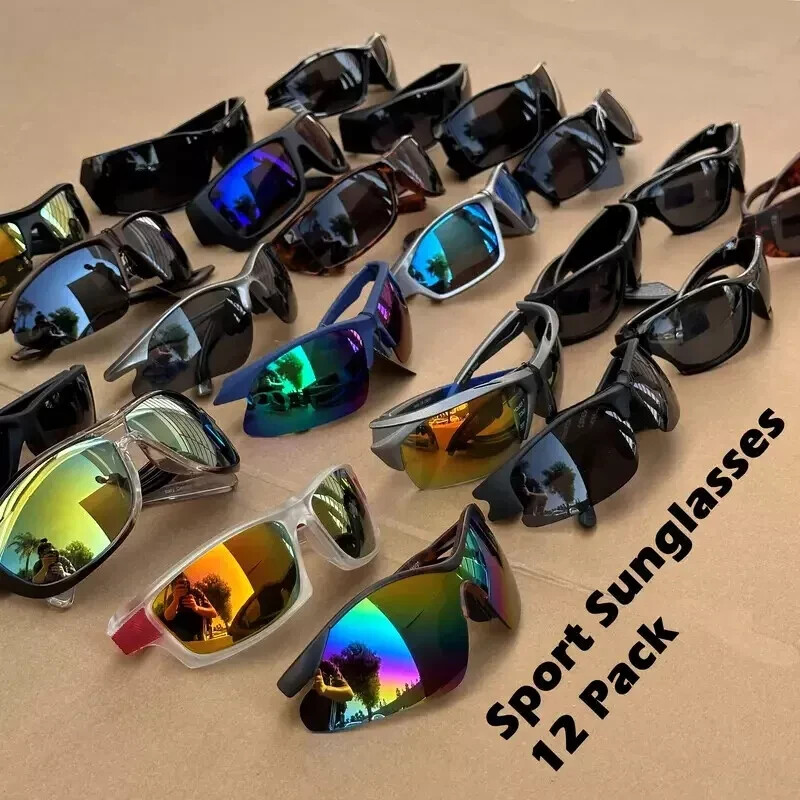 12 Pairs Men Mixed Style Sport Sunglasses UV400 Polycarbonate Randomly Selected