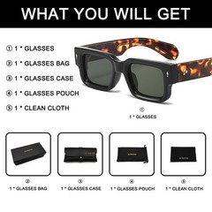 AUSQUQI Thick Frame Square Sunglasses 148MM*44MM*146MM, Tortoiseshell/Green