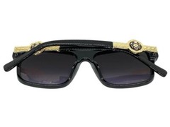 Classic Hip Hop Rapper Gangster Hardcore SUN GLASSES Black Frame Gold Medallion