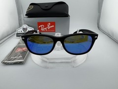 RAY-BAN NEW WAYFARER RB2132 622/17 RUBBER BLACK BLUE MIRROR SUNGLASSES 55MM NEW
