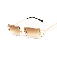 Narrow Rimless Gold Frame Stylish Light Brown Gradient Tinted Lens Sunglasses