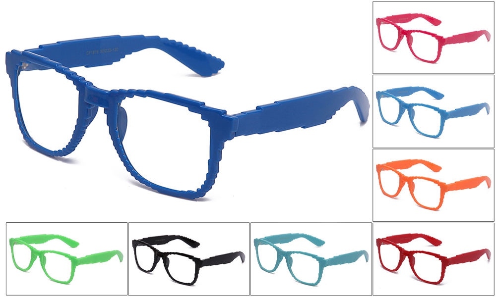 Pix-elated Clear Lens Fashion Glasses Solid Color Frame “8-Bit”