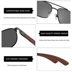 Aviator Wood Polarized Sunglasses for Men 100% UV Protection Fishing Driving