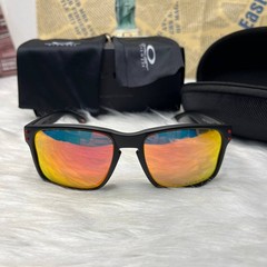 Oakley Holbrook Sunglasses Matte Black Sport Frame Fire Red Polarized Lens New
