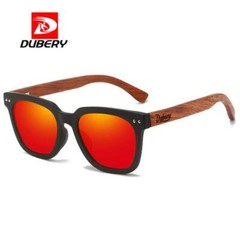 DUBERY Men Women Wood Polarized Square Sunglasses Wooden Temple Classic Glasses