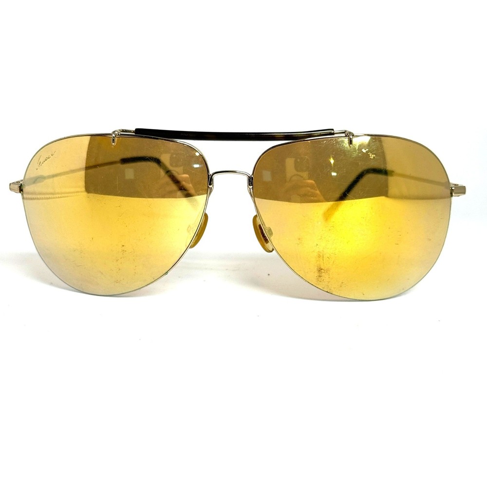 Gucci GG 1852/S Gold Aviator Sunglasses Mirrored Lenses Tortoise Trim Italy