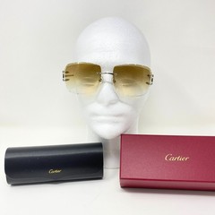 Cartier Sunglasses Piccadilly C Decor Brown Lens Diamond Cut Silver Frame