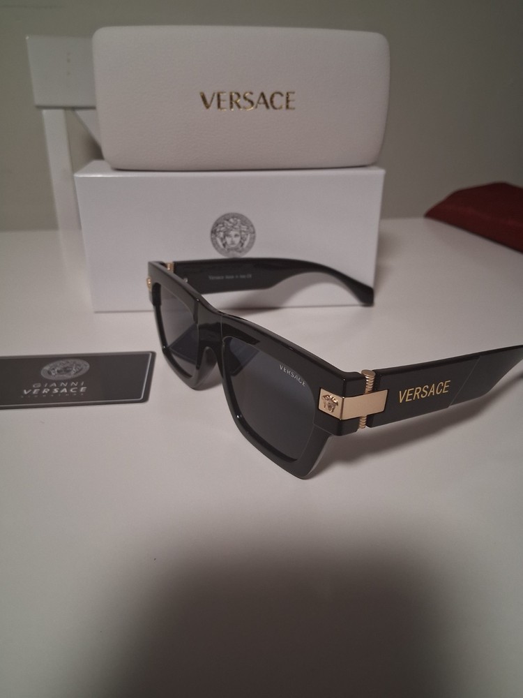 Versace Men’s Square Sunglasses Full Frame Black Plastic Frame Gray Tinted