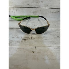 Gold Rectangular Wrap Sunglasses Dark Green Lens A559 13 65-132 with Green Strap