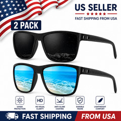 Fanshen Square Polarized Sunglasses Men Lightweight UV Protection Shades, 2 Pack