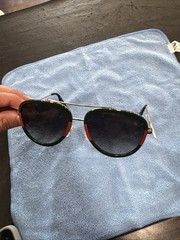 GUCCI GG0062S 003 Aviator Green/Red Unisex Sunglasses with Light Grey Lens 57mm