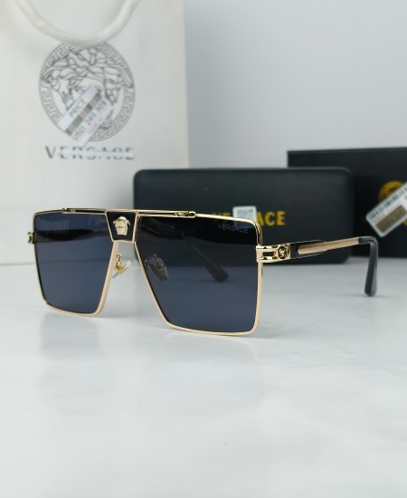 Versace Gold Square Aviator Sunglasses with Medusa Bridge