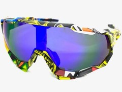 Oversize 90s RETRO SPORTY Wrap Around Style SUN GLASSES GOGGLES Blue Mirror Lens