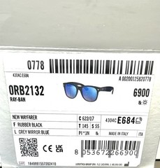 Ray-Ban New Wayfarer Sunglasses RB2132 622/17 Black Rubber Blue Flash 55mm Case