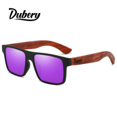 DUBERY Men Women Wood Polarized Square Sunglasses Wooden Temple Outdoor Glasses