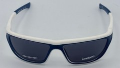 Umbro Mens Sunglass White / Blue, Solid Smoke Lens Plastic Sport Wrap GS02
