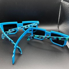 Minecraft Retro Y2K 80s Sunglasses Blue & Teal Checkerboard, 2 sizes