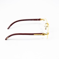 Men’s Clear Lens Wood Grain Gold Frame Retro Rectangular Hip Hop Luxury Glasses