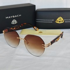 MAYBAC* Rimless Sunglasses Brown Gradient Lens Tortoise Gold Temples with Case
