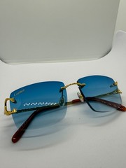 Cartier Big C Without Diamond cut Blue Frameless Lens with Gold Frame