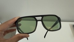 Men’s Rectangular Sunglasses Black Plastic Frame Green Tinted Plastic Lenses