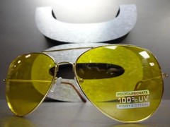 Men’s Women CLASSIC VINTAGE RETRO Style SUN GLASSES Gold Metal Frame Yellow Lens