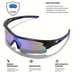 Sports Sunglasses with One-Piece Wraparound UV400 Lens for Hiking & Outdoor