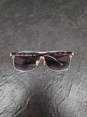 Khan Sunglasses KN-1027 CE Made In China Silver Metal Black Frames