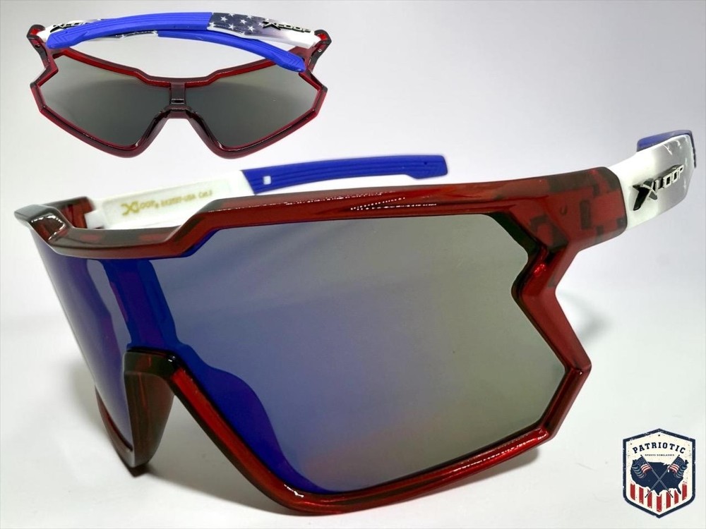 Oversize Sporty Wrap Around Large SUNGLASSES For Men Patriotic American USA Flag