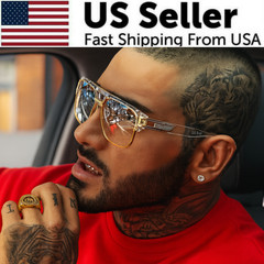 Men’s Sunglasses Designer Fashion Square Clear Gold Frame Clear Lens Style W/Box