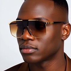 SUNGLASSES MEN DESIGNER RECTANGULAR STYLE GOLD FLAT BLACK LENS TOP BAR MODERN