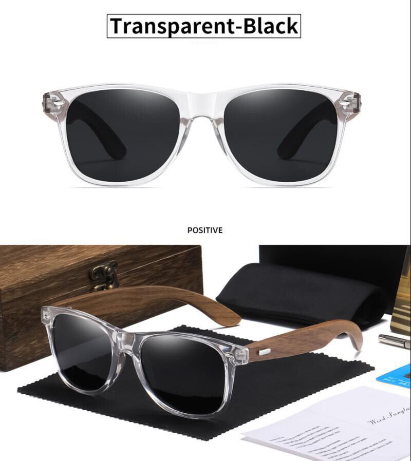 Wood Polarized Square Sunglasses Men Women Wooden Temple Retro Fashion Glasses