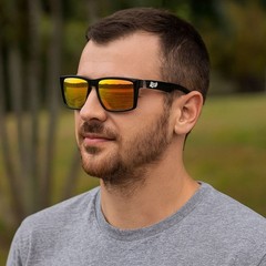 Flat Top Square Sunglasses LOCS Style Black / Mirror / Blue / Fire Lens