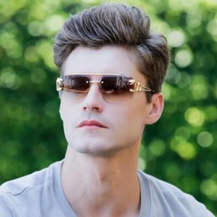 Men’s Women’s Luxury Rimless Rectangle Gradient Brown Tint Lens Sunglasses