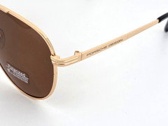 Polarized Porsche Modern Round Metal Aviator Sunglasses Gold Frame Brown PH14