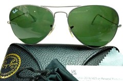 RAY-BAN SUNGLASSES RB3025 LARGE AVIATOR SILVER /GREEN G-15 58/14 135 & EXTRAS